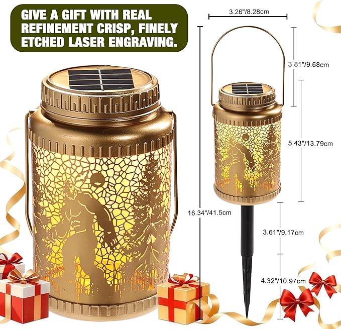 Cooo 6 Pack Solar Lanterns Outdoor Waterproof Bigfoot Sasquatch Christmas Trees Solar Pathway Lights Landscape Path Christmas Gifts for Women Mom Grandma for Outdoor Table Lamps Garden Yard Decor-Gold