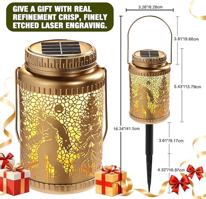 Cooo 4 Pack Solar Lanterns Outdoor Waterproof Bigfoot Sasquatch Christmas Trees Solar Pathway Lights Landscape Path Christmas Gifts for Women Mom Grandma for Outdoor Table Lamps Garden Yard Decor-Gold