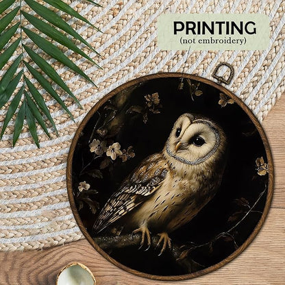 cvjutf Moody Gothic Barn Owl Wall Art Decor Framed, Dark Academia Cottagecore Owl Botanical Round Wall Decor Decorations, Gothic Witchy Canvas Prints Art for Home Bedroom Living Room Gallery, 10x10