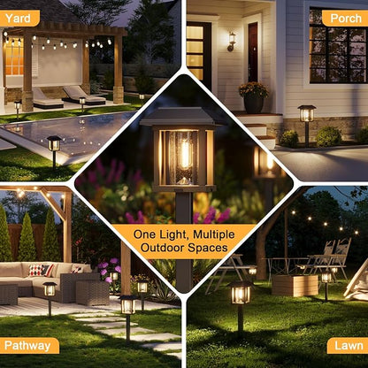 XMCOSY+ Solar Pathway Lights Outdoor Waterproof IP65 - Dual-Tone 25 LM LED Solar Garden Lights for Yard, Glass Outdoor Lighting for Garden Patio Yard Landscape Walkway Driveway Lawn Decor (Warm White)