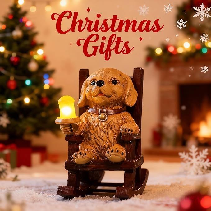 Christmas Garden Dog Statues with Solar Lights,Outdoor Statues Dog Decor Figurines for Porch Patio Balcony Yard Lawn Ornaments-Birthday Housewarming Dog Lover Gifts for Women Mom Grandma