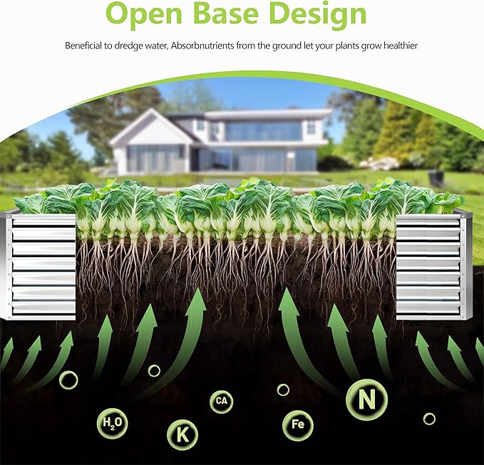 6x3x2FT Galvanized Raised Garden Bed Kit,Vegetable Boxes-Rectangle Metal Flower Box,Large Planter Raised Beds Outdoor Garden for Planting,Fruit,Herb-Silver