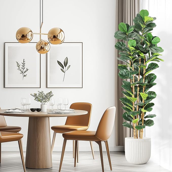 7ft Faux Fiddle Leaf Fig Tree with White Planter, Floor Fake Plants, Realistic Artificial Plants for Home Office Living Room Decor, Housewarming Gift