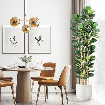 7ft Faux Fiddle Leaf Fig Tree with White Planter, Floor Fake Plants, Realistic Artificial Plants for Home Office Living Room Decor, Housewarming Gift