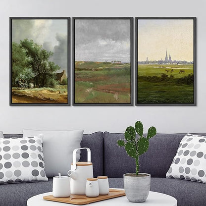 Ashbrook Framed Canvas Print Wall Art Set Farmhouse Country Nature Wilderness Illustrations Fine Art Decorative Floral Botanical Vintage for Living Room, Bedroom, Office - 24"x36"x3 Black