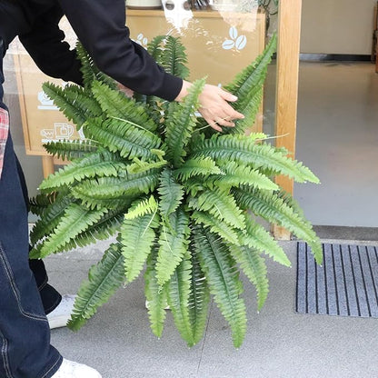 Artificial Ferns for Outdoors & Indoors, 45in Large Fake Ferns Plants with 55 Fronds & Fiddlehead - 2 Stems Looks Real Faux Fern Greenery for Porch Garden Home Office Decor