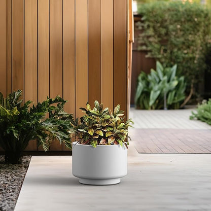 Kante 12.6 Inch Dia Concrete Planter, Round Pedestal Design Garden Pot for Indoor Outdoor Plants, Modern Flower Pot with Drainage Hole and Rubber Plug, White