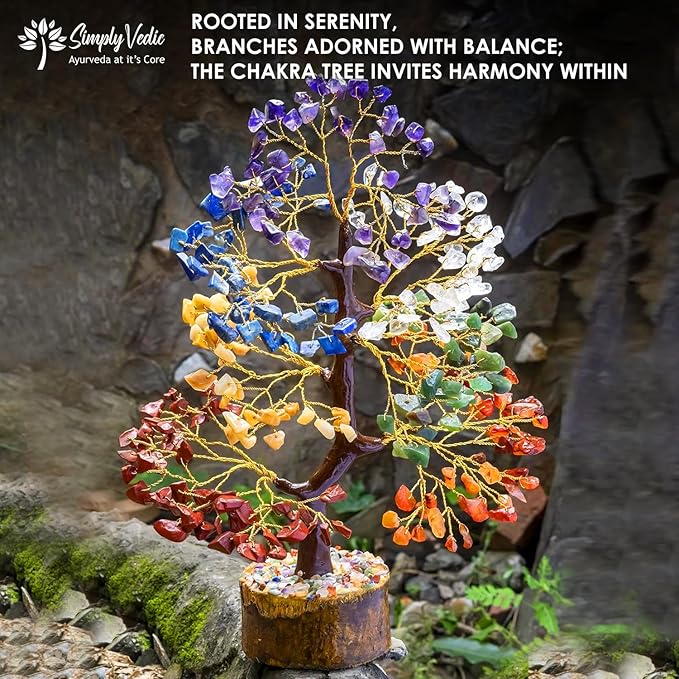 Simply Vedic 7 Chakra Healing Crystals Tree of Life, Natural Healing Gemstones Handmade Bonsai Tree for Positive Energy, Good Luck Money Wealth Vastu Reiki Feng Shui| Office Home Decor, Spiritual Gift