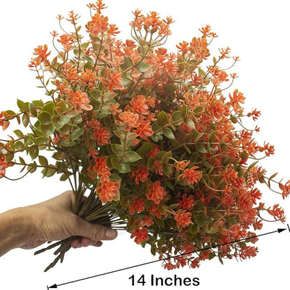 12 Bundles Artificial Fall Flowers for Outdoors, Artificial Plants UV Resistant Fall Fake Mums Plants for Outside Halloween Christmas Porch Decoration ecorations (Fall Red)