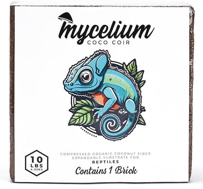 Mycelium Coco Coir Brick I Expandable Organic Coconut Fiber Substrate for Terrarium I Ideal for Reptiles Bedding, Nesting & Burrowing I OMRI Certified & Non-GMO Soil Alternative, 10lbs