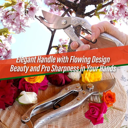 SUIZAN Bypass Pruning Shears 8” Forged Aluminum Handle - Professional Japanese Hand Pruners Garden Scissors Gardening Tools
