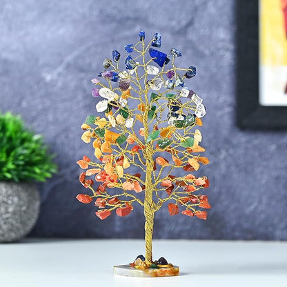 7 Chakra Tree of Life - Geode Agate Slice Base, Crystal Tree for Positive Energy, Feng Shui Decor - Gemstone Tree, Good Luck Money Bonsai, Healing Stones, Seven Chakra Tree, Spiritual Mystical Gift