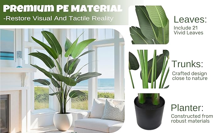 Artificial Bird of Paradise Tree 8FT with 21 Leaves Realistic Thick Banana Leaf Tall Large Faux Tropical Plant 94 Inch Black Pot for Indoor Home Office Poolside Porch Mall Hotel School Decor