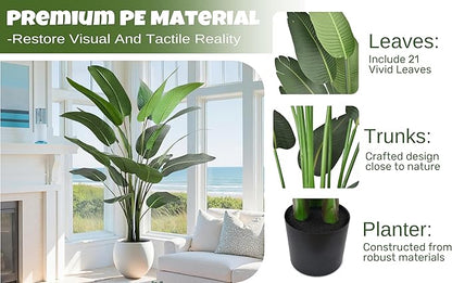 Artificial Bird of Paradise Tree 8FT with 21 Leaves Realistic Thick Banana Leaf Tall Large Faux Tropical Plant 94 Inch Black Pot for Indoor Home Office Poolside Porch Mall Hotel School Decor