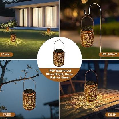 2 Pack Hummingbird Solar Lanterns, Birthday Gifts for Women Mom Grandma, Outdoor Waterproof Hanging Garden Decor for Patio, Yard
