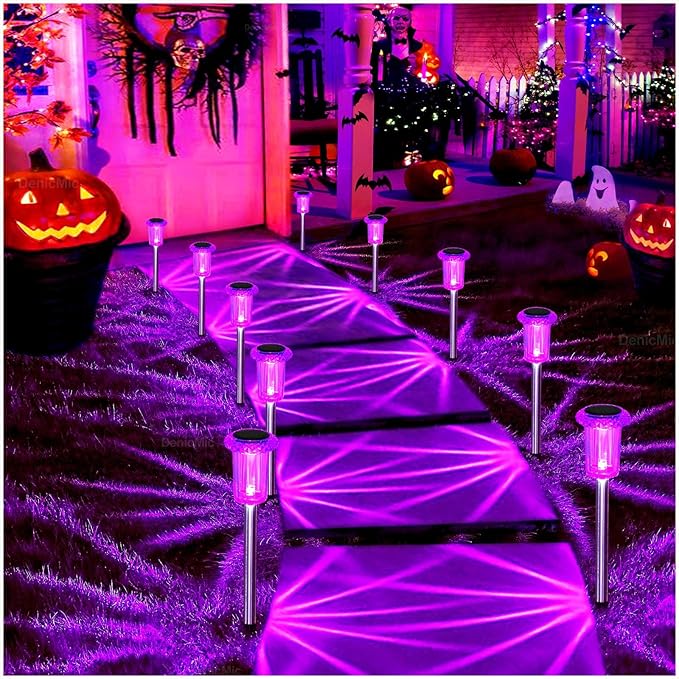 DenicMic Solar Lights Outdoor 10 Pack Waterproof Purple LED Yard Garden Patio Backyard Pathway Walkway Landscape Path Lawn Outside Decorations