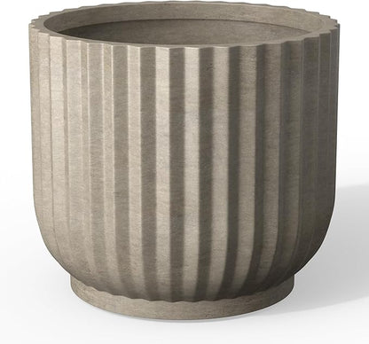 Kante Round Fulted Planter, 16.7 Inch Dia Large Concrete Plant Pots with Drainage Hole and Rubber Plug, Modern Decor for Indoor Outdoor Plants, Flower, Weathered Concrete