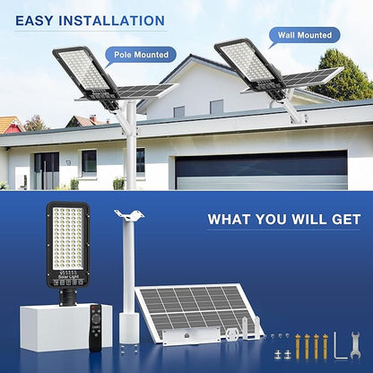 12000W Solar Street Lights Outdoor - 6500K Commercial Parking Lot Dusk to Dawn, Heavy Duty Split Type Solar Lights Outdoor Waterproof with Remote Control for Driveway, Outside(2Pack)
