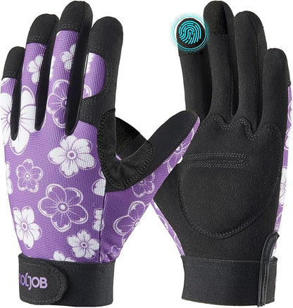 COOLJOB Small Gardening Work Gloves for Women Ladies, Thorn Proof for Rose Pruning, Cactus Handling, Blackberry Bush Planting, Puncture Resistant Anti-Slip Flexible 1 Pair S Floral Purple