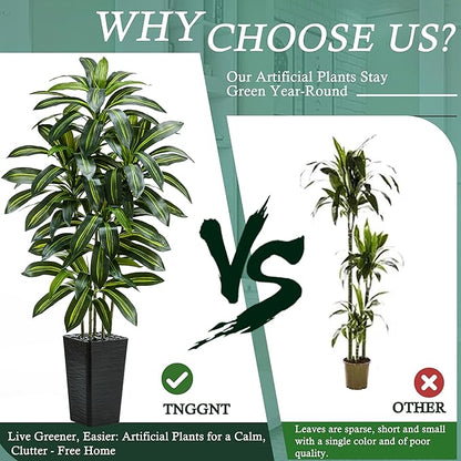Artificial Dracaena Tree：5FT Faux Silk Tropical Yucca Floor Trees Realistic Fake Green Plant with Natural Wood Trunk & Lifelike Leaves for Home Office Decor Indoor & Outdoor (5FT,1-Pack,Black)