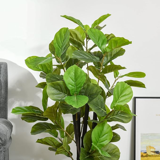 HOMCOM 4.5FT Artificial Fiddle Leaf Fig Tree, Faux Decorative Plant in Nursery Pot for Indoor or Décor
