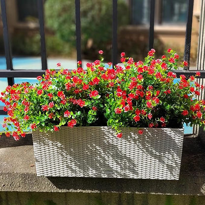 12 Bundles Artificial Flowers for Outdoors, UV Resistant Fake Flowers with Plastic Plants, Faux Flowers for Outside Window Box Front Porch Hanging Planter Decor (Red)
