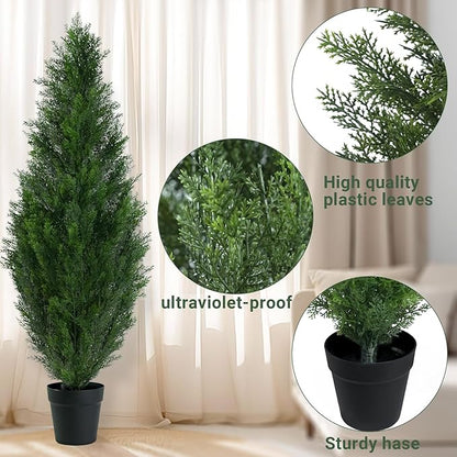 4FT Artificial Topiary Cedar Tree, Fake Cedar Plant for Indoor Outdoor Décor, UV Resistant Faux Evergreen Tree for Home Garden Porch Office, Artificial Christmas Tree Alternative Decoration,2Pack