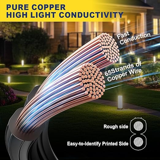 haisstronica 12/2 Low Voltage Landscape Wire 100ft - Copper Direct Burial Waterproof Cable for Landscape Lighting, Outoor Pathway Lights & Garden LED,UL Listed,UV Resistant