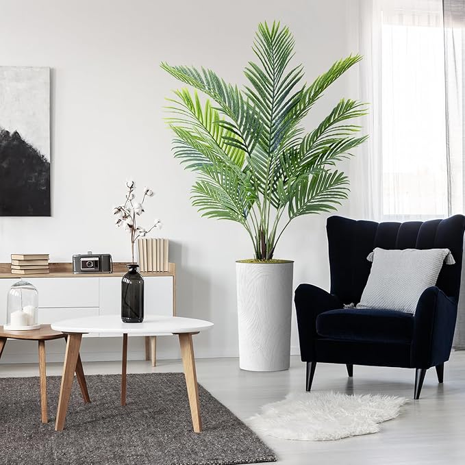 Artificial Tree in White Marble Effect Planter, Fake Areca Tropical Palm Silk Tree for Indoor and Outdoor Home Decoration - 66" Overall Tall (Plant Pot Plus Tree)
