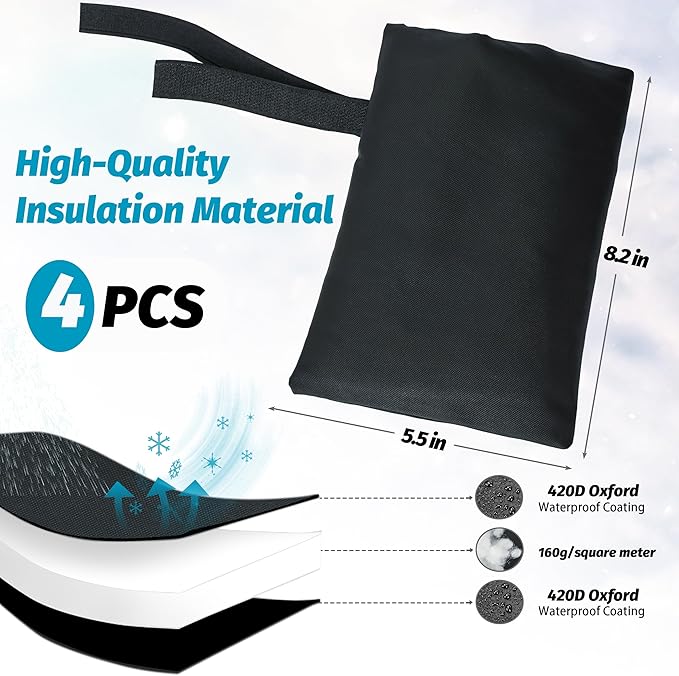 Outdoor Faucet Covers for Winter 4 Pack Faucet Cover Freeze Protection Insulated Anti-Freeze Waterproof Material Reusable Faucet Cover Socks for Various Faucet Spigot,Pipe,Garden Hose Bib