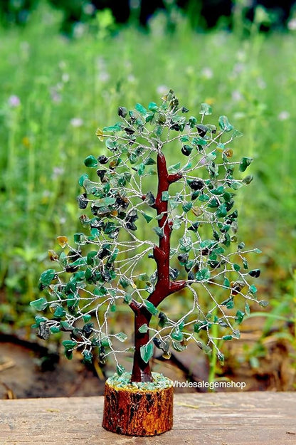 Green Aventurine Silver Wire Artificial Gemstone Tree – Handmade Crystal Bonsai for Positive Energy, Prosperity & Décor