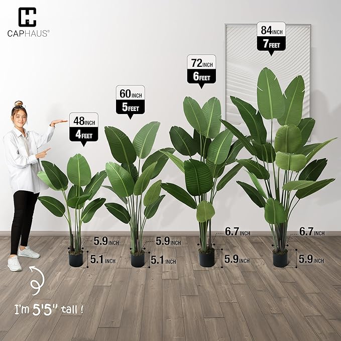 CAPHAUS 4FT Artificial Bird of Paradise Plant, UV Resistant Fake Potted Plant with Dried Moss for Indoor Outdoor Use, Perfect for Tabletop, Corner, Apartment, Home Office Decor, No Maintenance