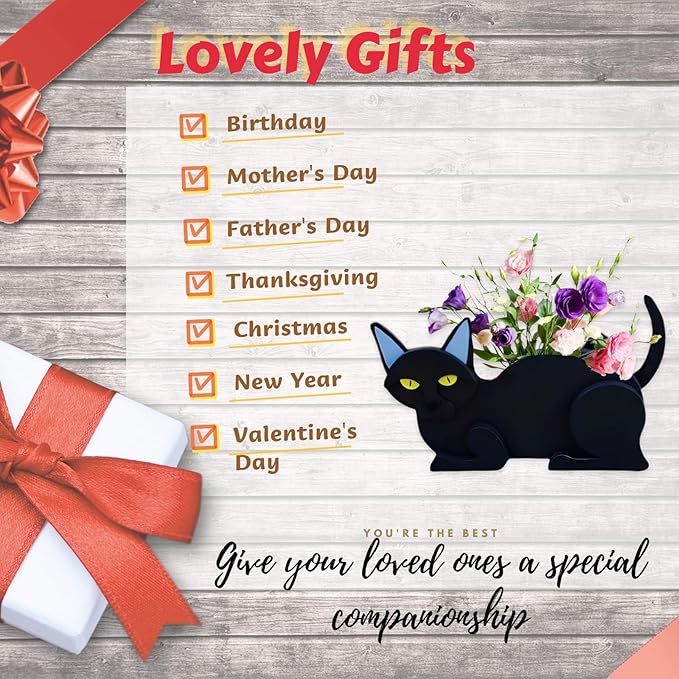 Black Cat Planter Plant Pots,Cute Cat Flower Planter,Gifts for Pet Lovers,Unique Animal Plant Pots,Office,Indoor Outdoor Garden Decor12.5 * 5.6 * 7.8in