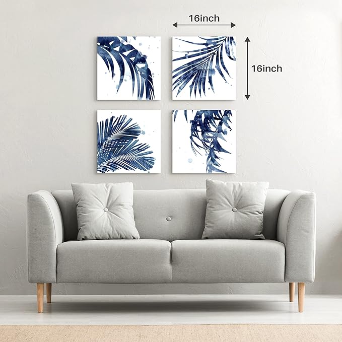Leaf Canvas Picture Wall Decor: Botanical Art Succulent Prints, Perfect Artwork for Bathroom and Living Room, Size 16"x16"