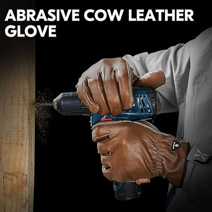 Vgo... 1Pair 0℃/32°F Winter Cow Grain Leather Work Gloves, Cold Weather Waterproof Safety Work Gloves(Size M,Brown,CA9597FLWP)