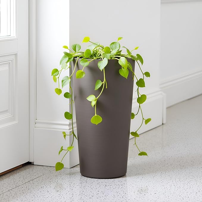 Set of 2 Tall Planters 22", Large Planters for Outdoor Indoor Plant Pots with Wire Drawing Process, Containers Large Decorative Tree Planter Front Porch Patio, Brown