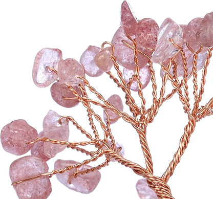 Jovivi Natural Strawberry Quartz Crystal Tree, Raw Healing Crystals Fluorite Base Bonsai Money Tree for Home Office Table Decor Wealth and Luck