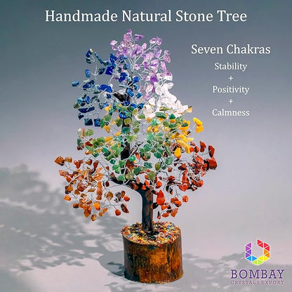7 Chakra Crystal Tree of Life – Handmade Healing Gemstone Bonsai for Positive Energy, Prosperity & Home Décor – Good Luck Gift for Women, Mom, Office & Living Room Accent