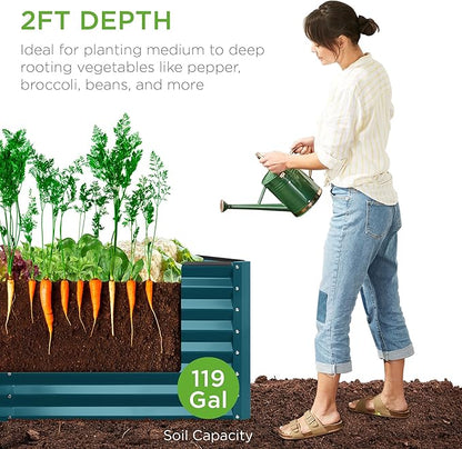 Best Choice Products 4x2x2ft Outdoor Metal Raised Garden Bed, Deep Root Planter Box for Vegetables, Flowers, Herbs w/ 119 Gallon Capacity - Peacock Blue
