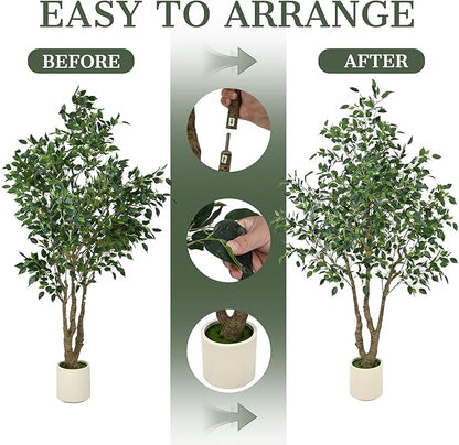 Artificial Ficus Tree 6.5ft - Tall Fake Indoor Tree with Dense Leaves and Realistic Trunks, 78" Faux Tropical Plant Artificial Floor Potted Trees for Home Living Room Office Porch Outdoor Decor