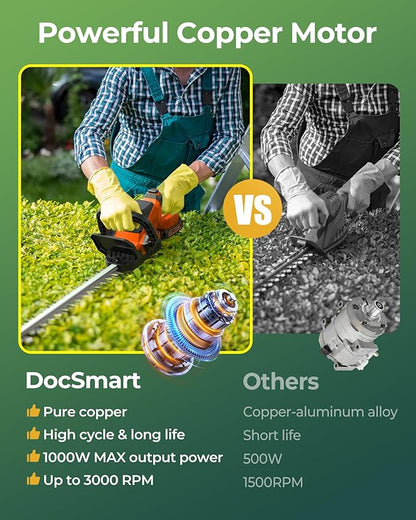 20'' Hedge Trimmer Cordless with Battery, 3000RPM Electric Handheld Bush Clipper with 2pcs 2000mAh Rechargeable Batteries, 180° Rotatable Head, 2/3'' Blade Gap Orange