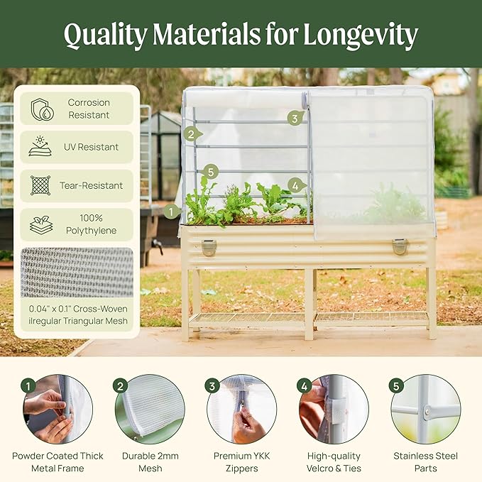 Vego garden Mesh Cover System for 2' x 4' Elevated Raised Garden Bed-V Series, 4 in 1 Trellis and Cover for Plants, Garden Bed Not Included