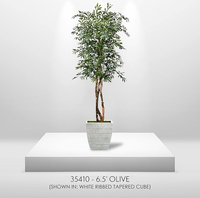 Cypress & Alabaster Handmade 6.5ft Mediterranean Olive Artificial Tree with Ethically Sourced Real Wood Trunks, Hypoallergenic, 6.5-Foot, Green
