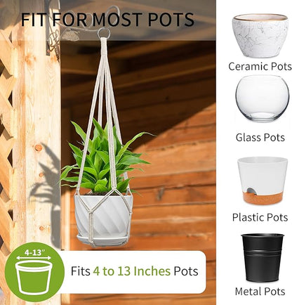 Macrame Plant Hanger, Fits 4-13 Inch Pots, Boho Hanging Plant Holder for Indoor Outdoor, 35 Inch, White