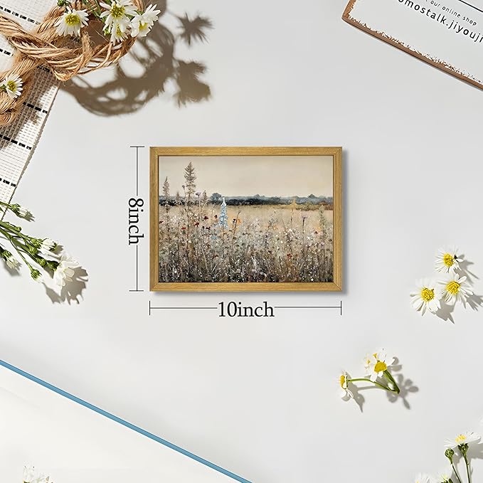 Framed Canvas Wall Art Vintage Wall Decor Landscape Nature Country Wildflower Paintings Bathroom Decor Oil Pictures Modern Farmhouse Cottagecore Print Poster French Country Vintage Painting 8x10 Inch
