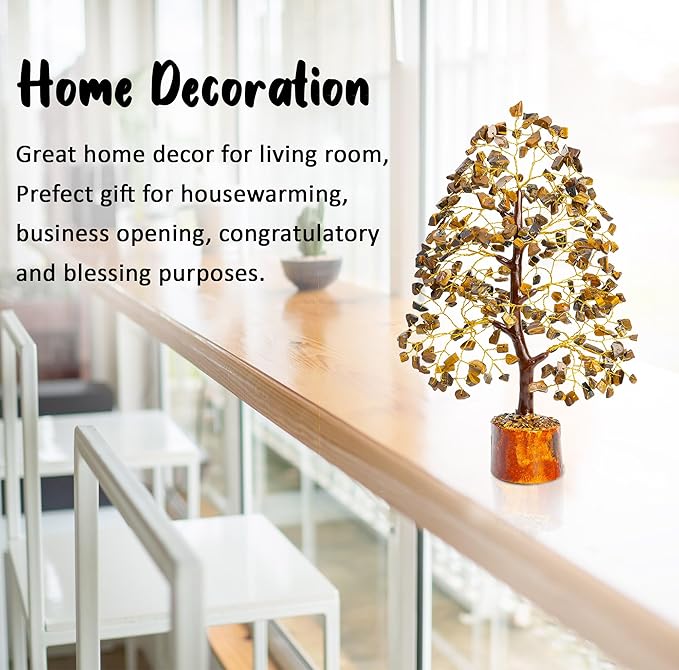 Crocon Tiger Eye Gemstone Tree of Life - Crystal for Feng Shui Decor - Chakra Money Bonsai Tree, Good Luck Healing Crystals Meditation Stones, Spiritual Unique Gift 10-12"""