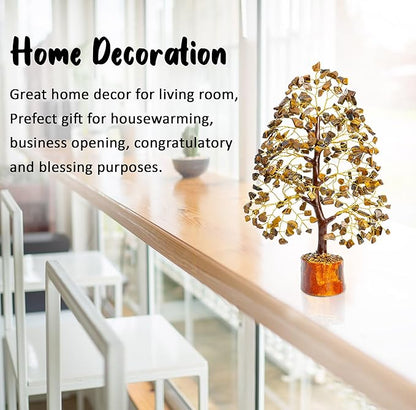 Crocon Tiger Eye Gemstone Tree of Life - Crystal for Feng Shui Decor - Chakra Money Bonsai Tree, Good Luck Healing Crystals Meditation Stones, Spiritual Unique Gift 10-12"""