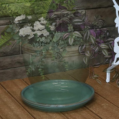Sunnydaze 12-Inch Ceramic Plant Saucers - Plant Drip Trays for Outdoor Planter Flowerpot Drainage - Set of 4 - Seafoam