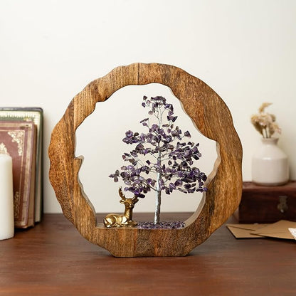 RITUALISTIC Amethyst Crystal Tree with Reindeer Handcrafted Feng Shui Gemstone Bonsai Tree Chakra Handmade Home Decor Wealth & Luck Crystal Showpiece Decorative Spiritual Gifts Standard Purple