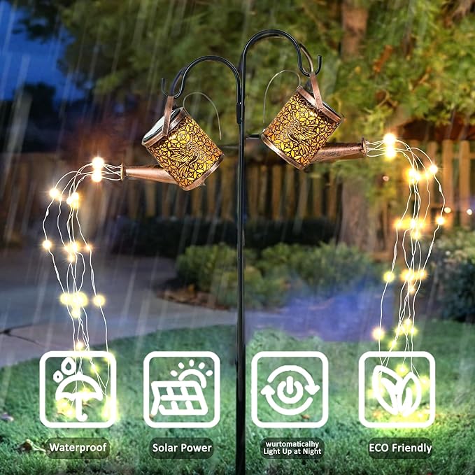 Solar Watering Can Lights Outdoor Garden Decor, Waterproof Landscape Light One Pole Two Lights Outside Decorations for Lawn Backyard Patio Chrismas Gardening Gift for Mom Grandma Women Birthday